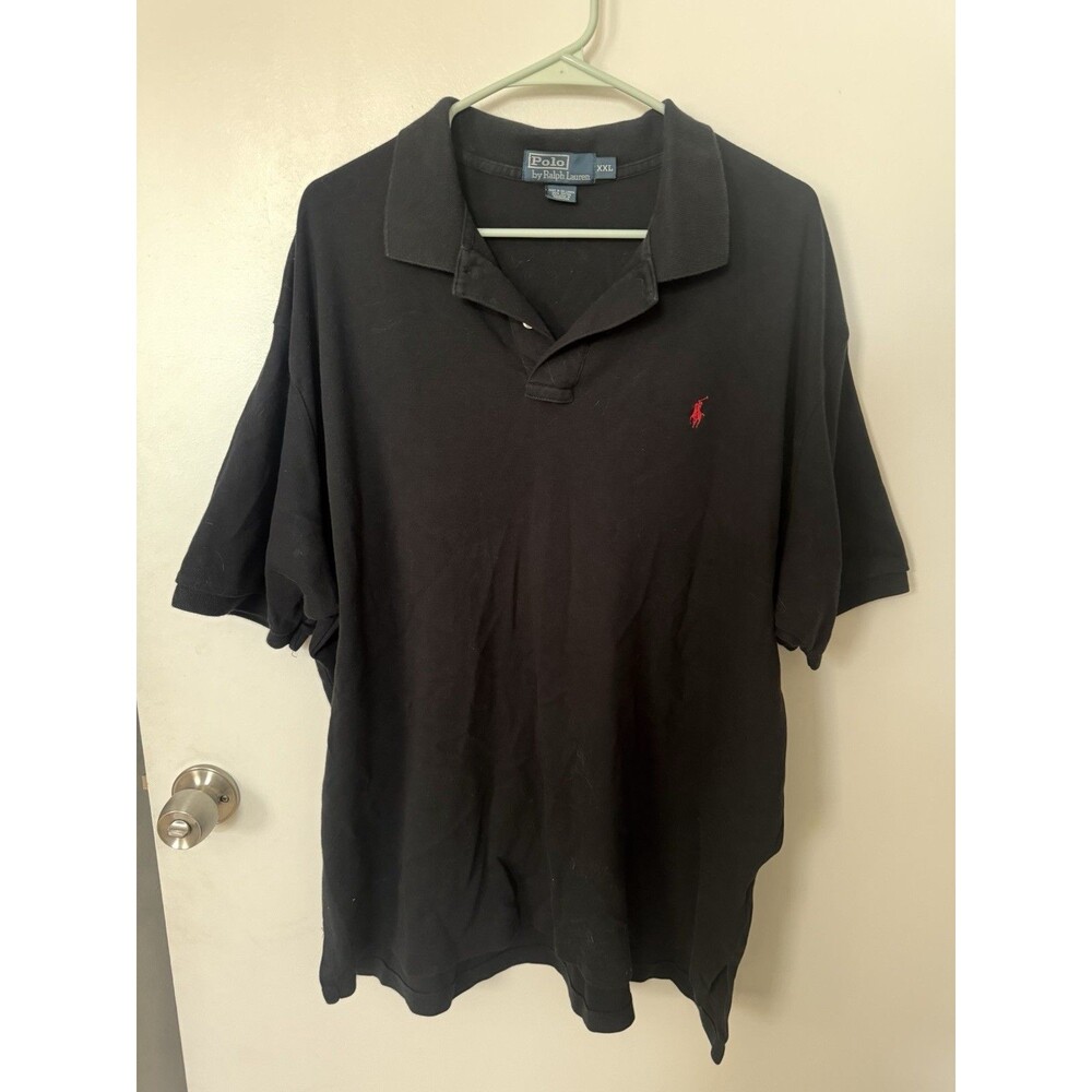 Ralph Lauren Polo Shirt Men 2XL Black Short Sleeve Cotton Preppy Golf Rugby VTG*
